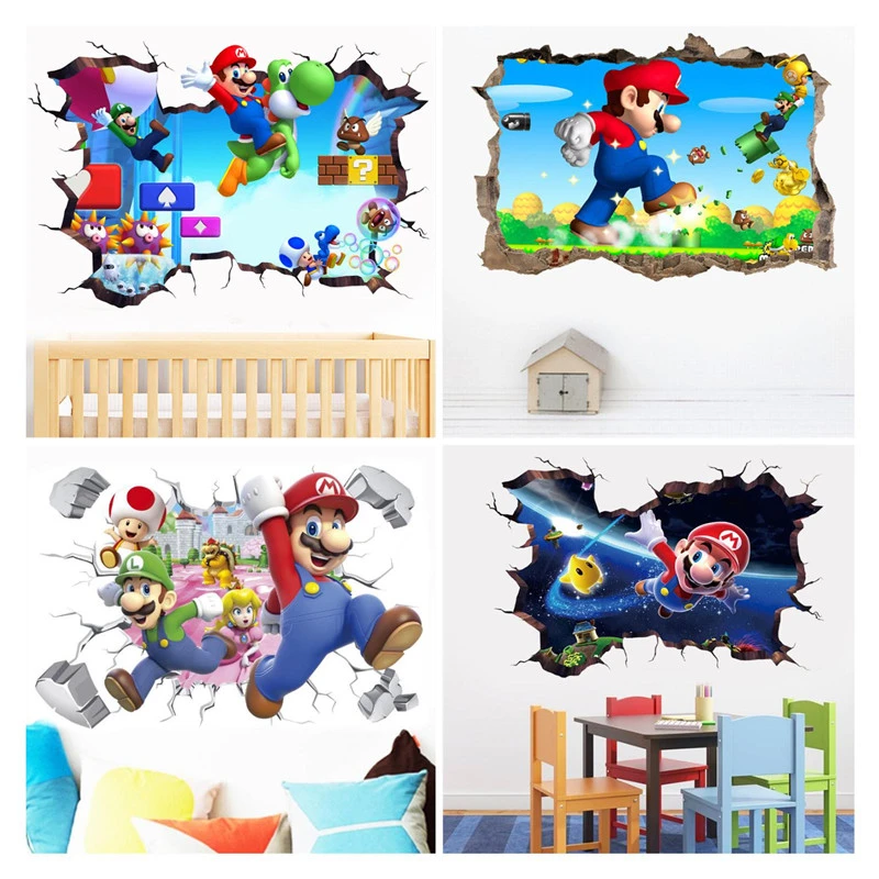 3D Cartoon Mario Bros Wall Sticker For Kids Rooms Decals Nursery Home Decor Vinyl Mural for  Bedroom Living Room  Game poster