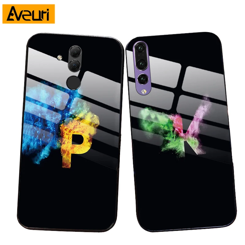 Роскошный чехол для телефона с 26 буквами A B C D для huawei P20 Lite Pro Huawie P30 Lite Pro Coque, закаленное стекло, чехол для huawei P30 Lite P30 Pro huawei mate 10 Lite 20 Lite Funda