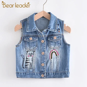 

Bear Leader Girls Cat Rainbow Embroidery Jacket Vest 3-8 Yeas Autumn Thin Cartoon Clothes Girls Casual Fashion Jeans Waistcoats