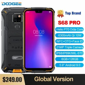 IP68 Waterproof DOOGEE S68 Pro Rugged Phone Helio P70 Octa Core 6GB 128GB Wireless Charge NFC 6300mAh 12V2A Charge 5.9 inch FHD+