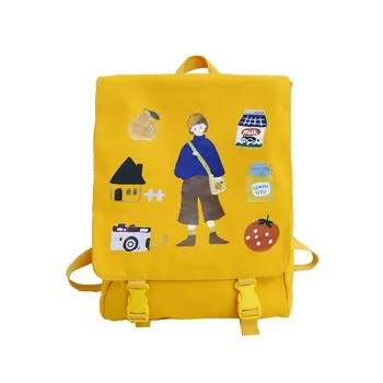 

LENLEI 2019 NEW Canvas bag female shoulder college wind canvas wild graffiti illustration backpack