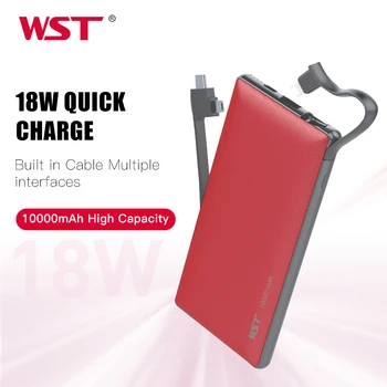 

WST 10000mAh Power Bank 18W PD Quick Charge with Built in Cable Type C Portable Phone Charger for iPhone Samsung Xiaomi