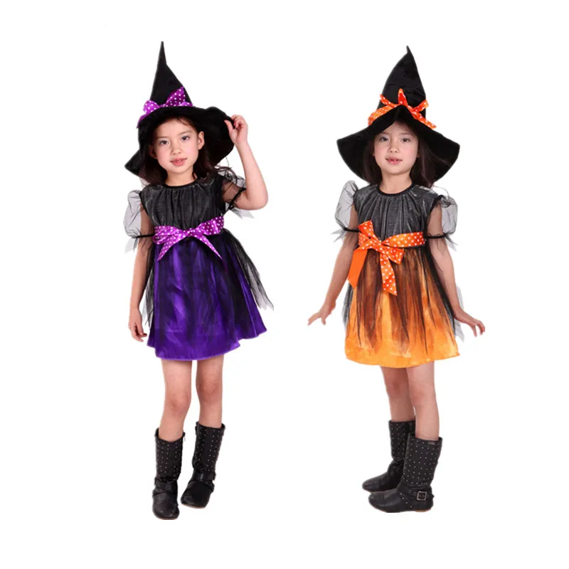 

Halloween Fancy Elf Girls Dress Witch Clothing Costume for Girls with Hats Costume for Kids Carnival Costumes