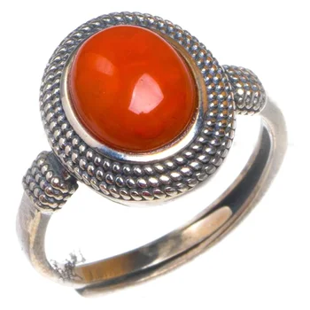 

Natural Nanjiang Red Agate Opening Vintage Handmade 925 Sterling Silver Ring 7 D1044