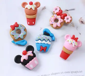 

Wholesale Kawaii cartoon Ice cream Food DIY Flatback Resin Cabochons Food Donuts Miniature Kitchen Decoration