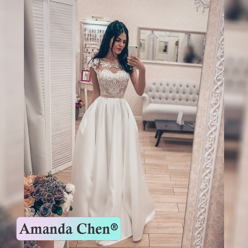 Vestidos de novia Кепки рукав вечерные платья с кружевами и аппликациями свадебное платье