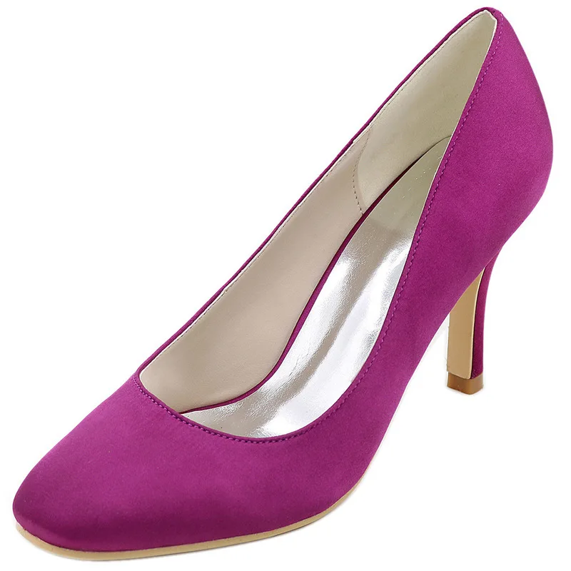 Thin High Heels Pumps Women Shoes Classic Office & Career Sexy Wedding Party Round Toe Silk 8.5CM Slip On mujer bombas size35-42