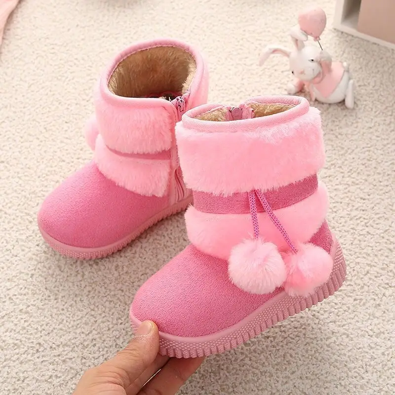 Новые русские Меховые детские зимние ботинки для маленьких девочек теплые плюшевые ботинки для маленьких мальчиков модные Нескользящие замшевые ботинки до середины икры