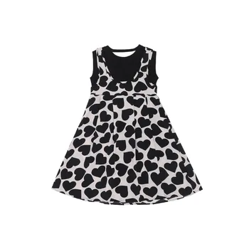 

black white sleeveless chiffon print dress age for 4 - 14 yrs teenage girls casual dress 2020 new summer loose simple kids frock