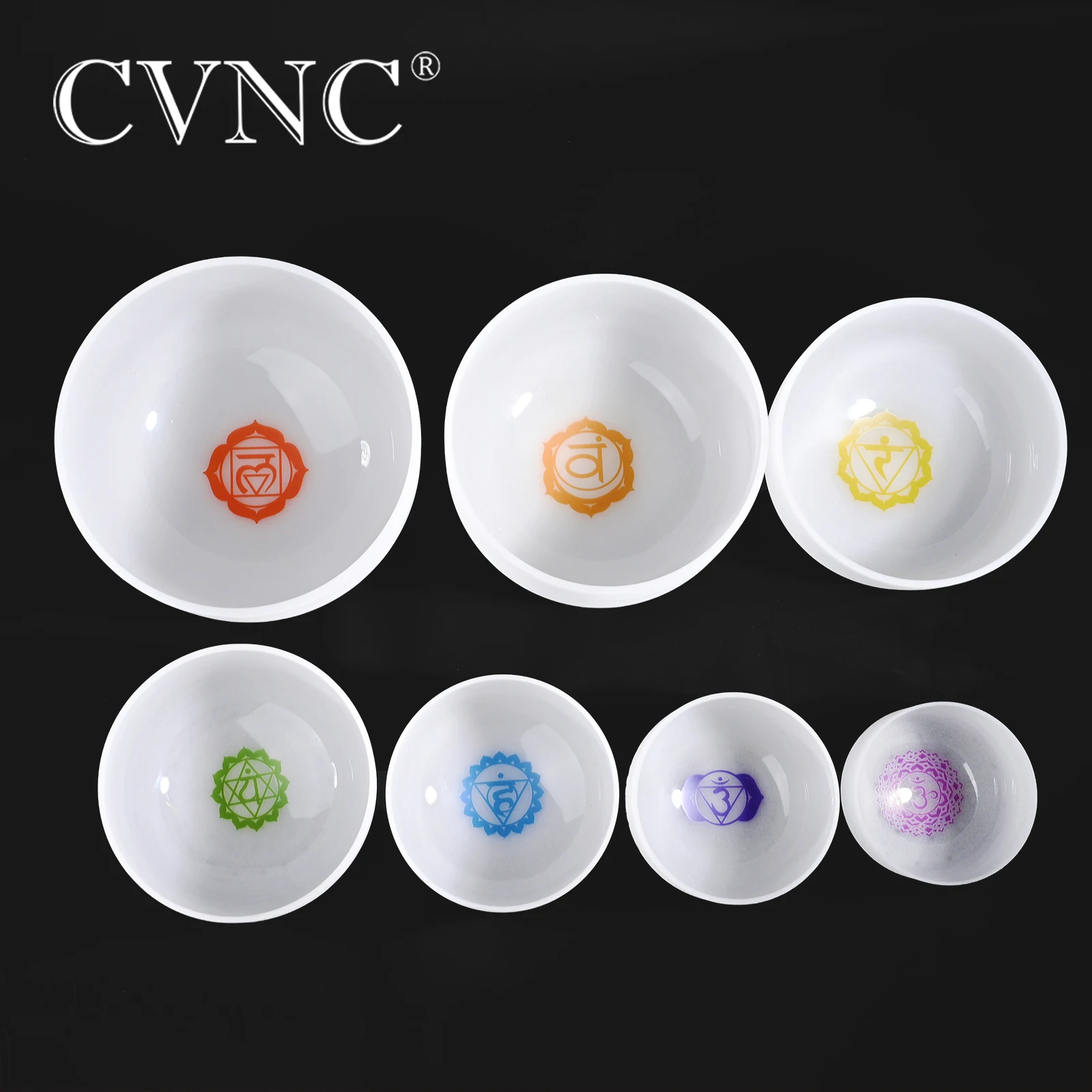 

CVNC Chakra design 12 Inch Third Eye Crown Root Navel Solar Heart Throat Chakra Quartz Crystal Singing Bowl