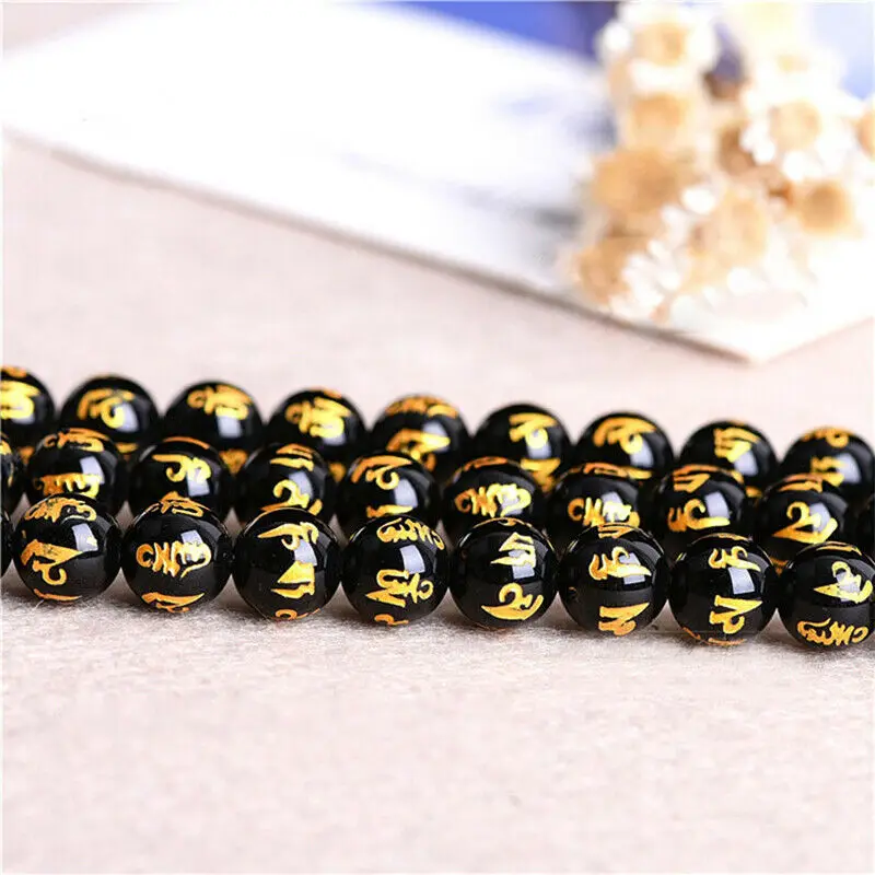 50/100pcs Buddha Loose Beads Charms Black Color with Carving Gold Dragon Chinese Pixiu for Bracelet DIY Jewelry Making 8mm-14mm | Украшения