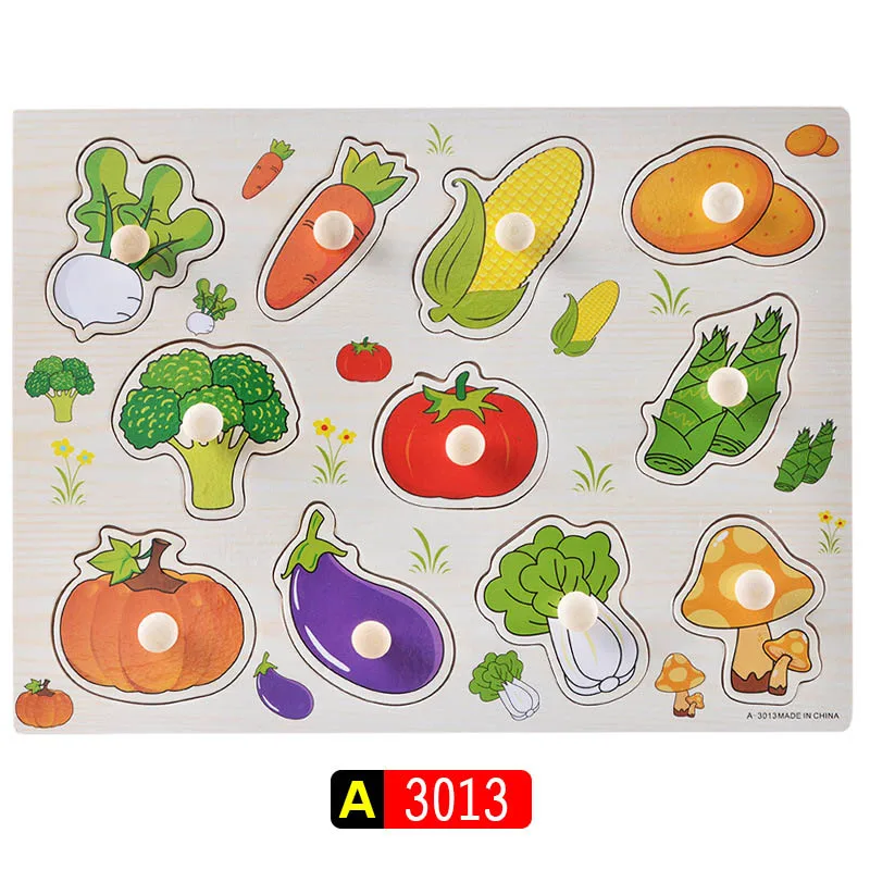 Big Size Baby Montessori Wooden Puzzle Hand Grab Board Set Educational Toys Infantil Cartoon number letter Math Puzzle kids Gift 28