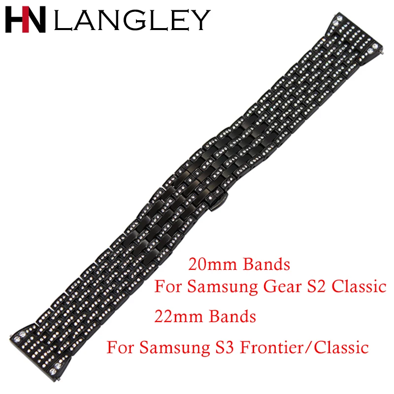 Ремешок для часов из нержавеющей стали 20 мм 22 Samsung Gear S3 S2 Classic Frontier Crystal Rhinestone Diamond
