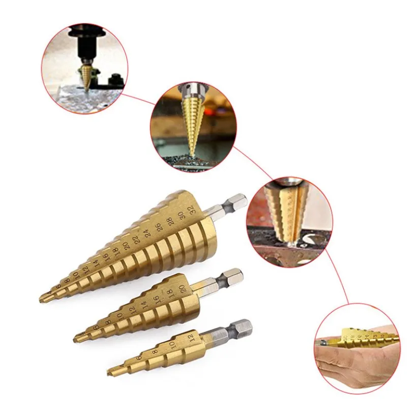 20sets HSS Drill Bit 4-12 4-20 4-32 Drilling Power household Tools Steel Wood Hole Cutter Cone Drill Hexagonal shank straight