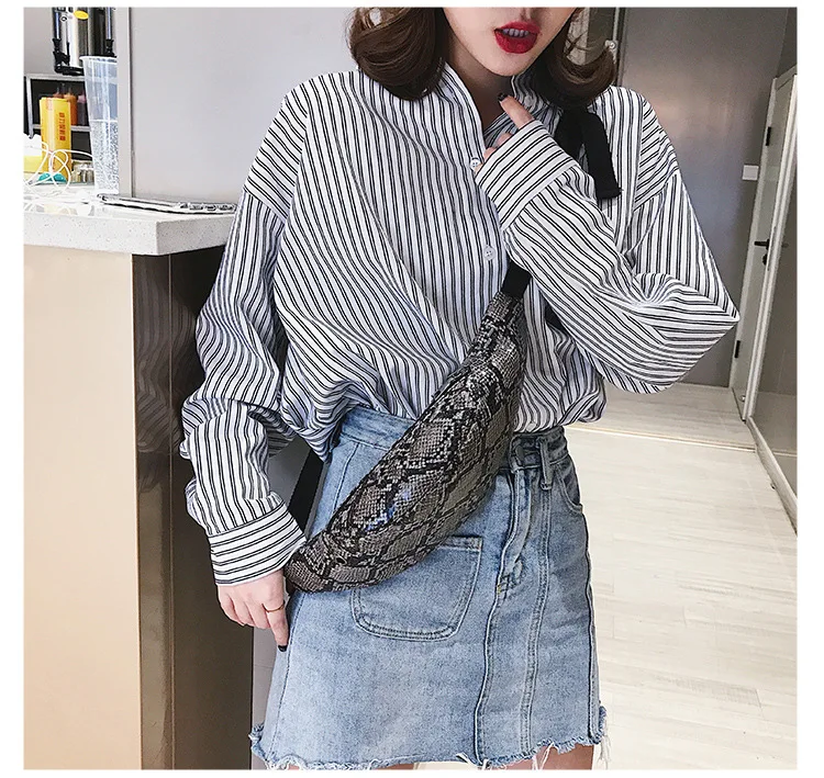 new snakeskin waist pockets cross-border ladies personality fashion Europe and America wild small mobile phone pockets