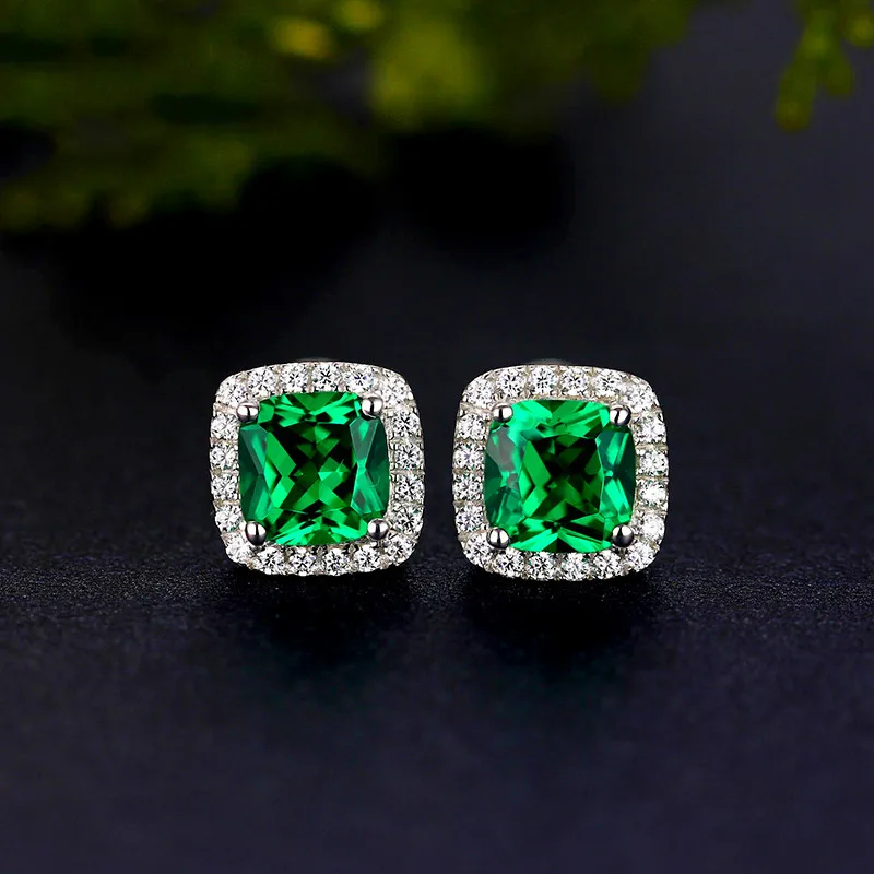

Luxury Female Emerald Green Square Earrings Sterling Silver Rose Gold Wedding Earrings Vintage Stud Earrings For Women