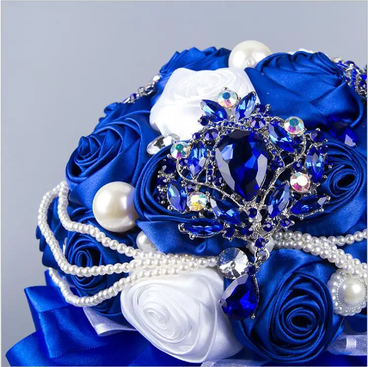 White Blue Bridal Wedding Bouquet Mariage Pearls Bridesmaid Artificial Wedding Bouquets Flower Crystal SPH85