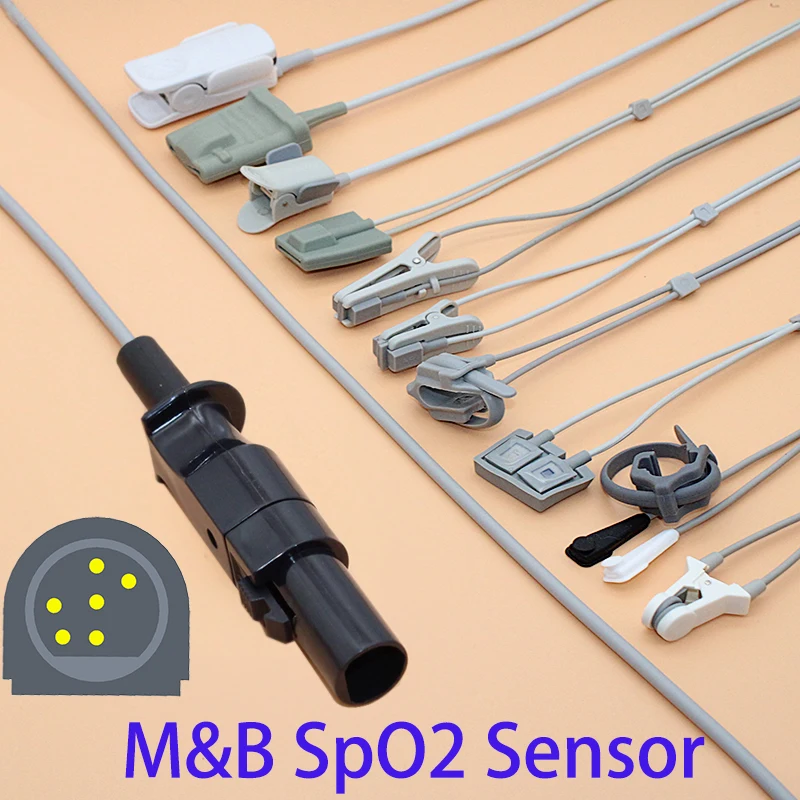 Compatible 6p M&ampB CD2000 Spo2 sensor cable for adult/pediatric/child/Neonate/veterinary 3m Finger/Ear oximax tech spo2 probe. |