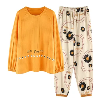 

Pure Cotton Long-Sleeved Pajamas Women's Spring And Autumn Style Korean Casual Wearable Home Clothes