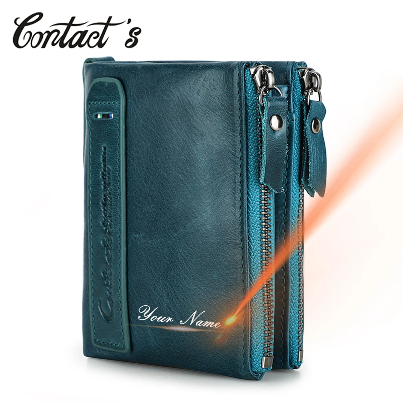 Cartera de cuero genuino para grabar nombre de contacto para mujer, monedero de moda, bolsillo, Mini monedero, titular de la tarjeta femenina, billeteras de calidad