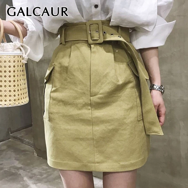 

GALCAUR Elegant White Women's Skirts High Waist With Sashes A-line Mini Female Skirts Summer Fashion New 2019 Ladies OL Style