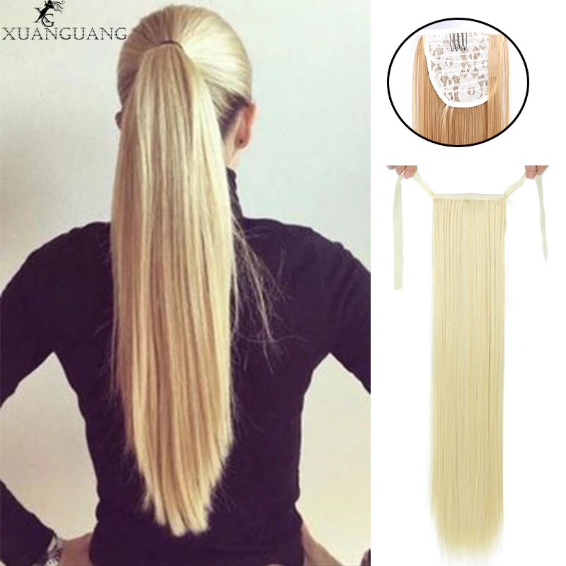 

XUANGUANG Long Straight Drawstring Ponytail Ponytail Heat Resistant Hair Extension