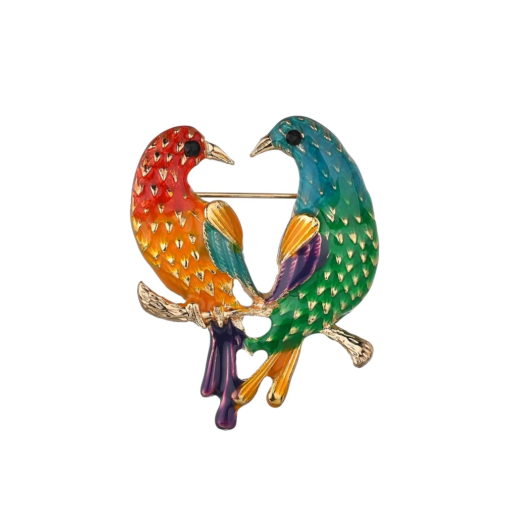 

Gariton Vintage 2 Dual Birds Kiss Love Parrot Brooches Cute Animal Epoxy Brooches & Pins For Women Gifts