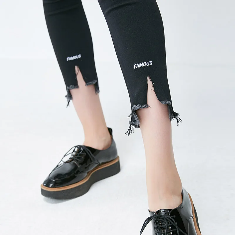 Vero Moda Новые поступления вышитые Сплит ноги Асимметричный Slim Fit необработанные джинсы | 318349545