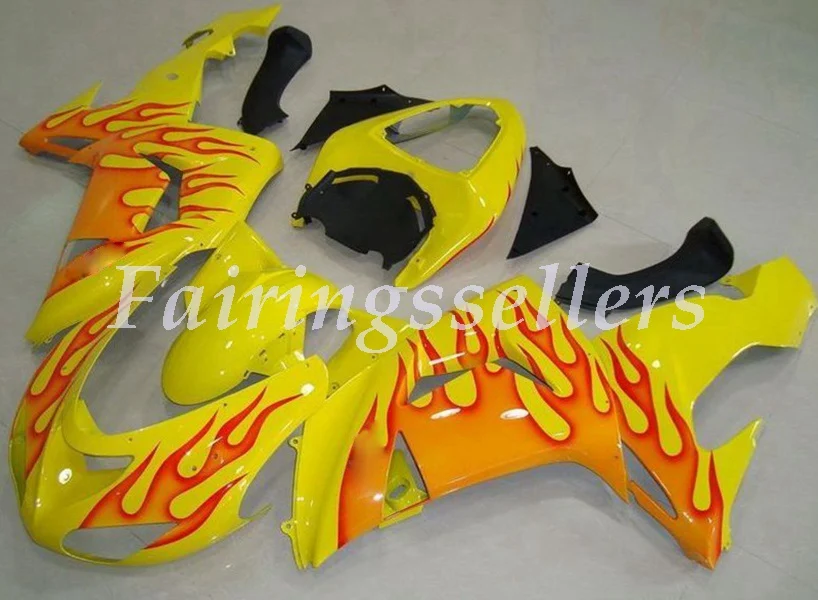 

Injection Mold Motorcycle New ABS Fairings kit Fit For kawasaki Ninja ZX-10R ZX10R 2006 2007 06 07 Custom Yellow Flame