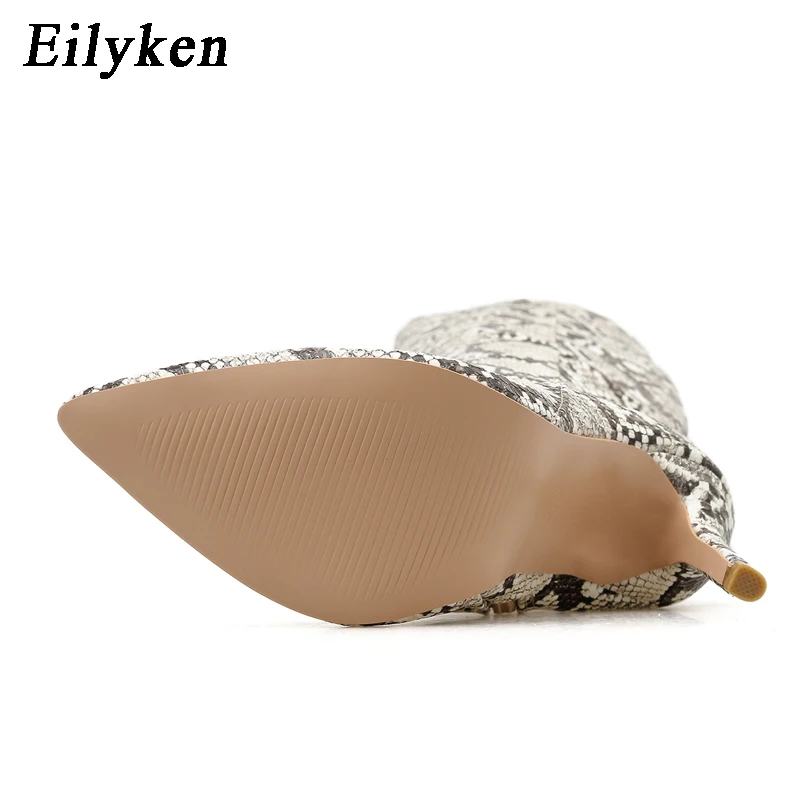 Eilyken/Botas Mujer; пикантные сапоги на высоком каблуке с острым носком со змеиным принтом; женские сапоги на молнии; модные сапоги до колена В рыцарском стиле