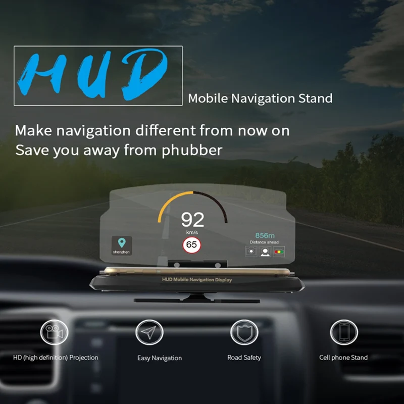 Автомобильный навигационный дисплей HUD, кронштейн для проектора, автомобильный держатель для мобильного телефона для любых автомобилей и всех смартфонов