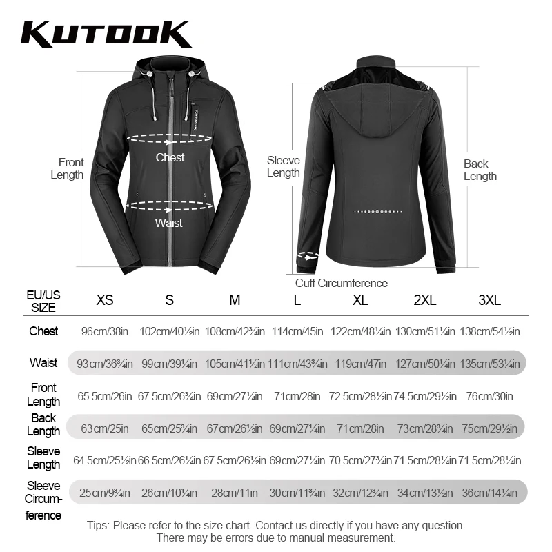 KUTOOK Winter Women Cycling Jackets Hooded Thermal Fleece Bicycle Riding Raincoat Detachable Women's Windbreaker Biking Clothing