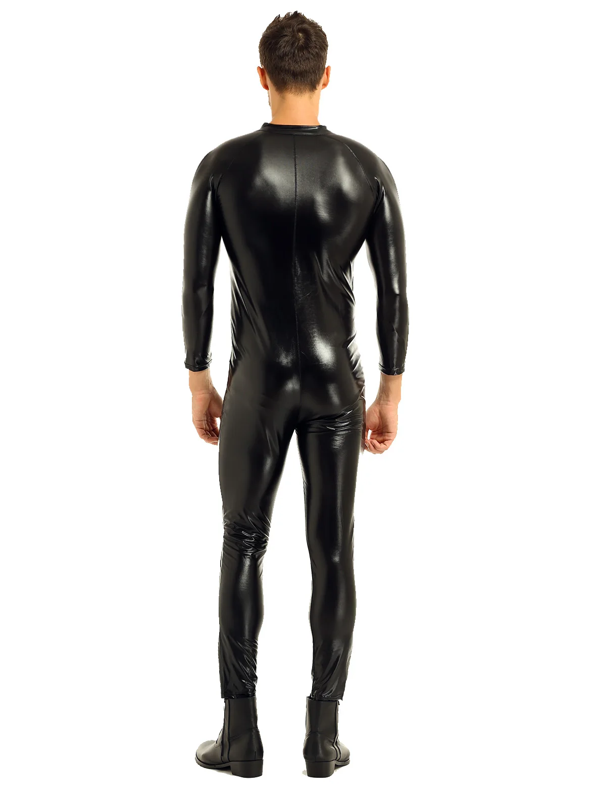 Мужское нижнее белье, костюм-комбинезон, Wetlook, передняя молния, полный комбинезон, Клубная одежда, сексуальный костюм для танцев, рейв-одежда