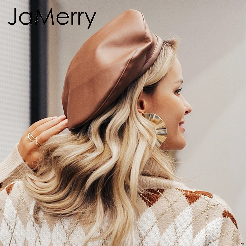 JaMerry/винтажная Модная женская шапка-берет из искусственной кожи; Повседневная осенне-зимняя шапка в стиле ретро; женская бини; шапки в винтажном стиле; берет художника; шапки