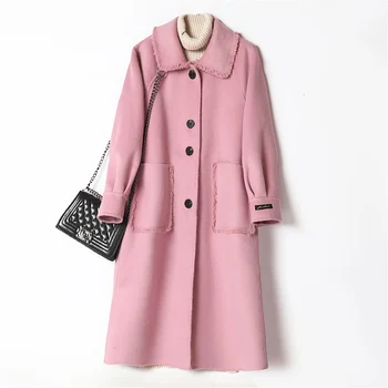 

2019 Winter New Double-sided Cashmere Coat Jacket Female Long Section 50% Wool Woolen Coat Single-breasted Cc103131