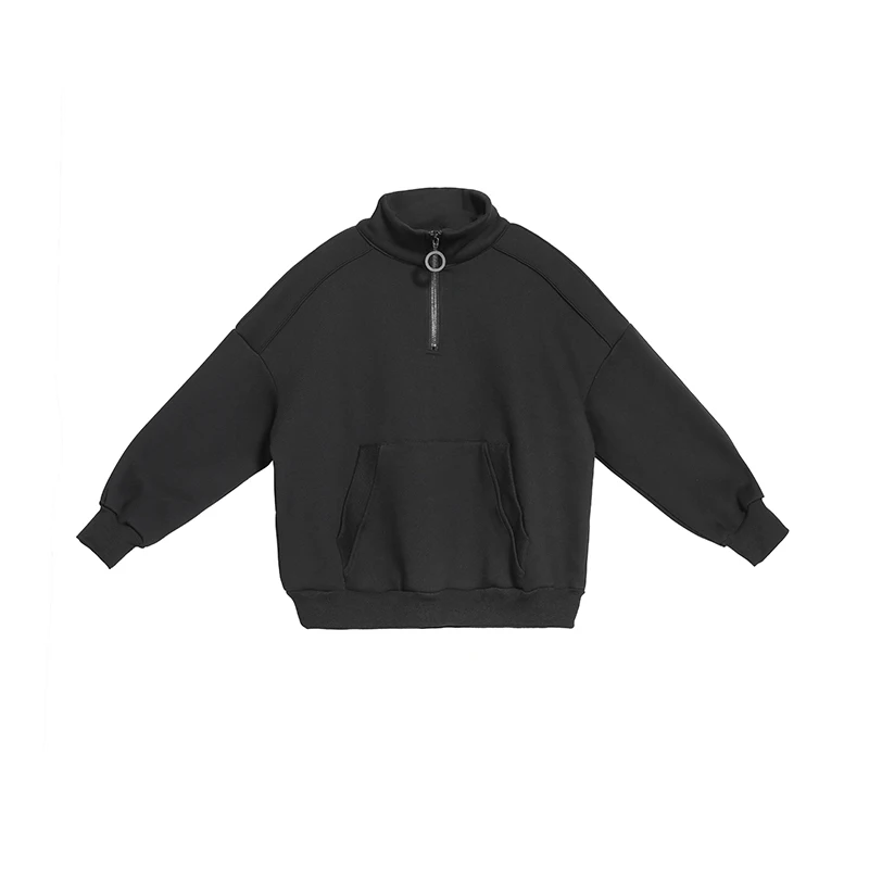 Autumn Winter Stand zipper Plus Size women Hoodies Sweatshirt velour Black Gothic Long sleeve Pocket tops lady kpop clothes