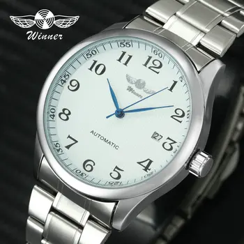

WINNER Fashion Casual Men Mechanical Watch Stainless Steel Strap Calendar Date Concise Design Business Style Male Wristwatch