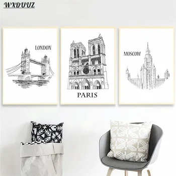 

Nordic Black White Art Decor Paris Moscow London Picture Quality Canvas Painting Poster Home Decor Room Living Sofa Wall Decor