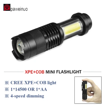 

Portable LED Torch Q5 COB Mini Black 2000LM Waterproof LED Flashlight Zoom Torch Penlight Use AA 14500 Battery Lighting Lantern