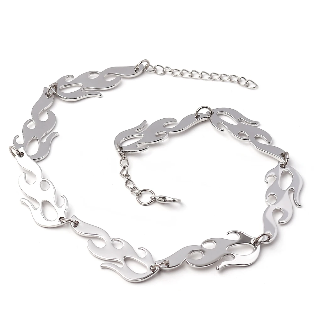 silver necklace Горячая Harajuku ожерелье Пламя чокер панк хип хоп ювелирные аксессуары цепочка ожерелье s Рок Подарки для женщин мужчин Прямая поставка - Metal Color: silver necklace