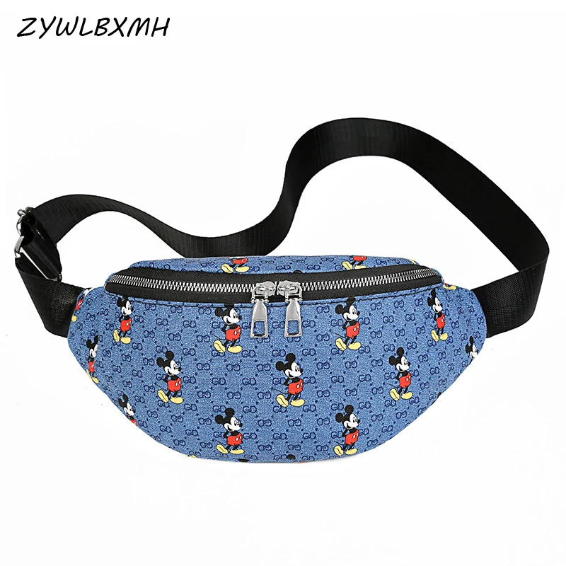

ZYWLBXMH Banana Bag Mickey Waist Pack Solid Color Waist Bag Waterproof PU Leather Fanny Pack Mini Belt Bag Women Bag Chest Bag