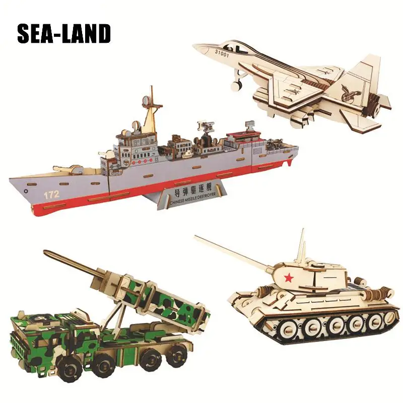

3D Wooden Puzzle Toy For Adults Laser Cutting 3D Manual Military Battleship Fighter Tank Perfect Combination Very Good Kids Gift