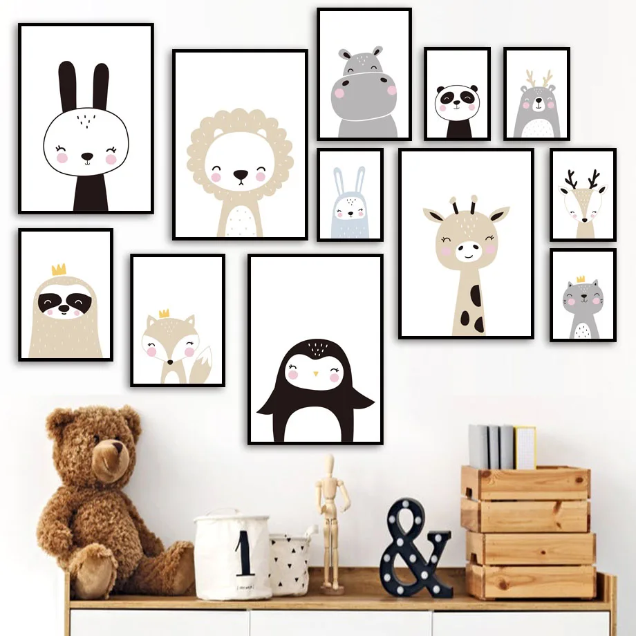 

Lion Fox Deer Bear Rabbit Nursery Nordic Posters And Prints Girl Boy Wall Art Canvas Painting Wall Pictures Baby Kids Room Decor