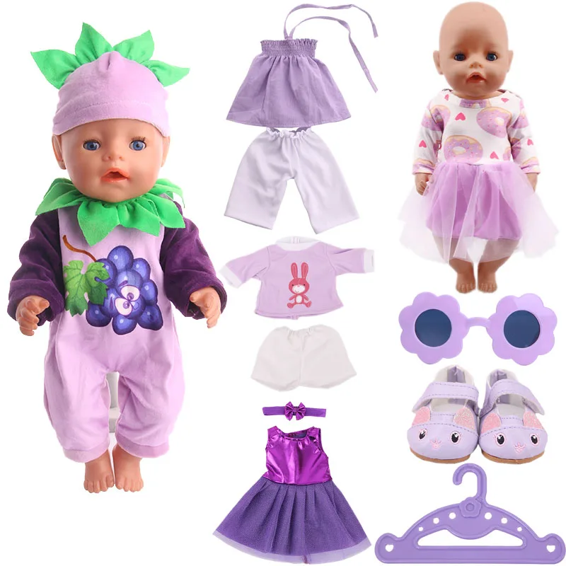 

Purple Doll Clothes Everyday Casual Wear For 18 Inch American Doll Girl & 43 Cm New Born Baby Items,Our Generation Girl Toy Gift