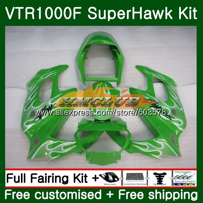 Корпус для HONDA SuperHawk VTR1000F 1997 2005 зеленый пламя 86CL. 38 VTR1000 F VTR 1000 F 1000F 97 98 99 00 01 02 03 04 05 обтекатели