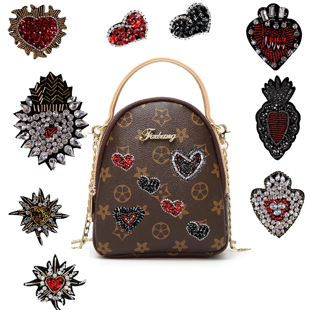 2 шт. Стразы заплатка в форме сердца из бисера для одежды аппликация шитья бисером