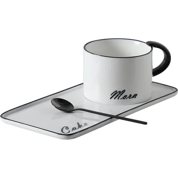 

European Coffee Cup Set Porcelain White Bone China Red Tea Cups with Spoon Saucer Ceramic Tazza Ceramica Home Container LL50CC