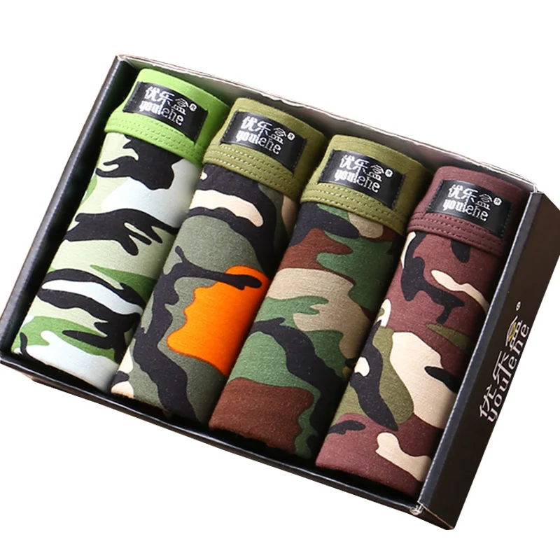 

4 pieces Men's Underwear Modal Men Boxer Shorts Plus Size Boxers Tide men camouflage Trunks Comfortable Underpants
