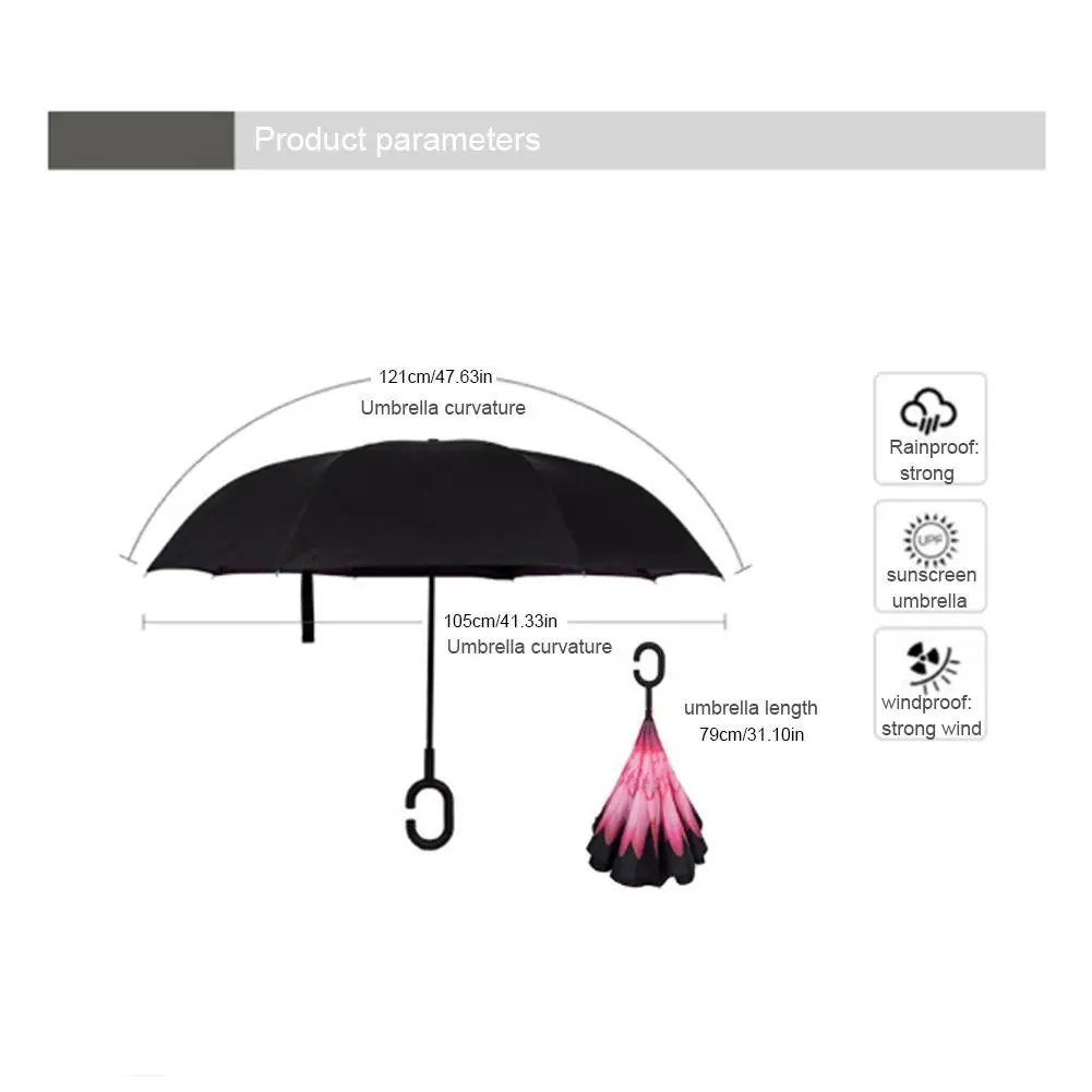 Прямой обратный зонтик, мужской перевернутый зонтик, зонты с ручкой, ветрозащитный женский зонт от солнца и дождя, защита от ультрафиолета