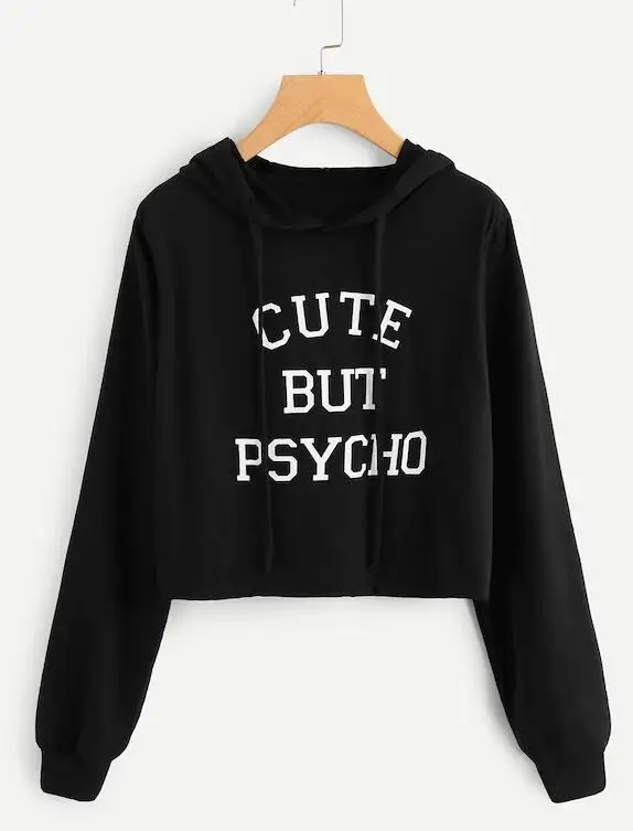 CUTE but Psycho короткое худи женские забавные графические Джемперы укороченные толстовки спортивный костюм Харадзюку толстовки